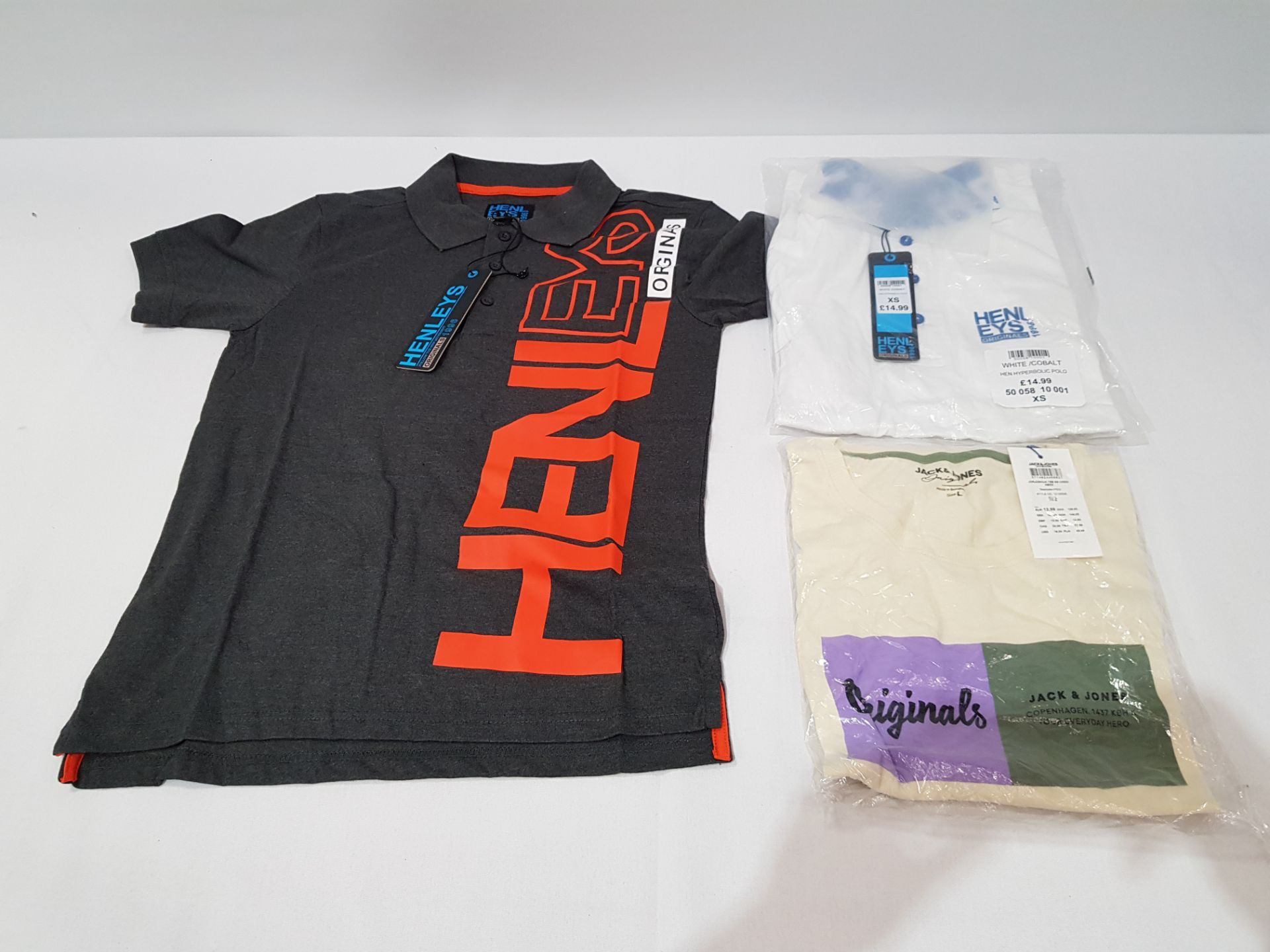 22 X BRAND NEW MIXED LOT CONTAINING 12 HENLEYS DESIGNER POLO PK T-SHIRTS IN SIZE XS- 6 IN GREY- 6 IN