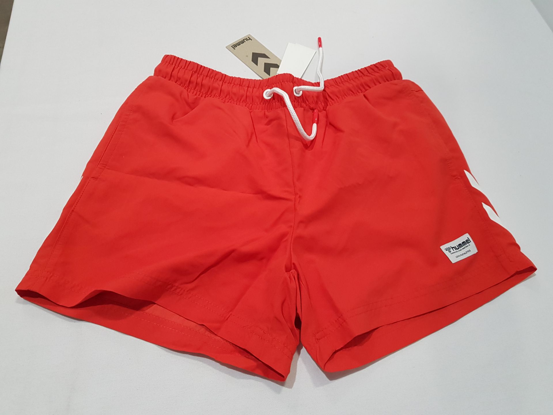 14 X BRAND NEW DESIGNER HUMMEL CLASSIC SWIM TRUNKS IN RED IN MIXED SIZES MENS( RRP £26 EACH-