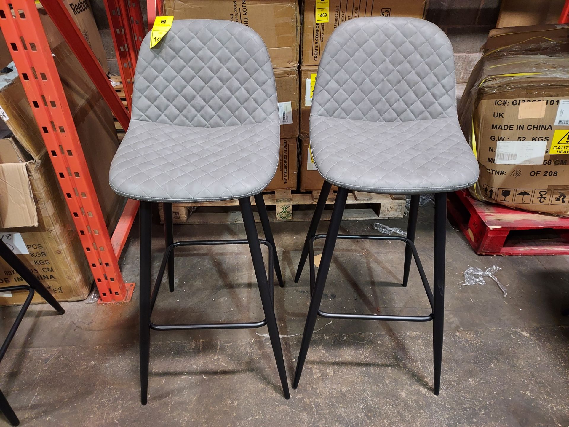 2 X BRAND NEW ENJOY THE GOOD LIFE BAR STOOLS IN LEATHER LOOK GREY - PRE MADE