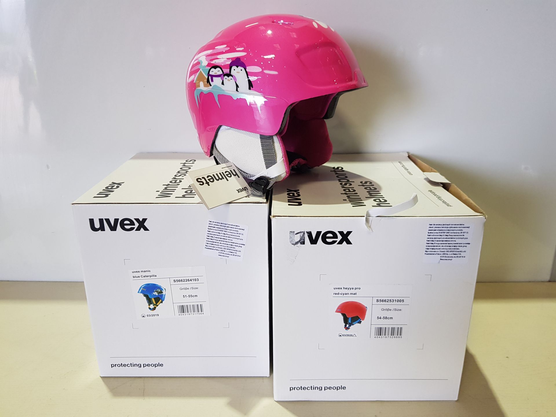 20 X BRAND NEW UVEX HELMET IN BLUE - RED - PINK - IN VARIOUS SIZES