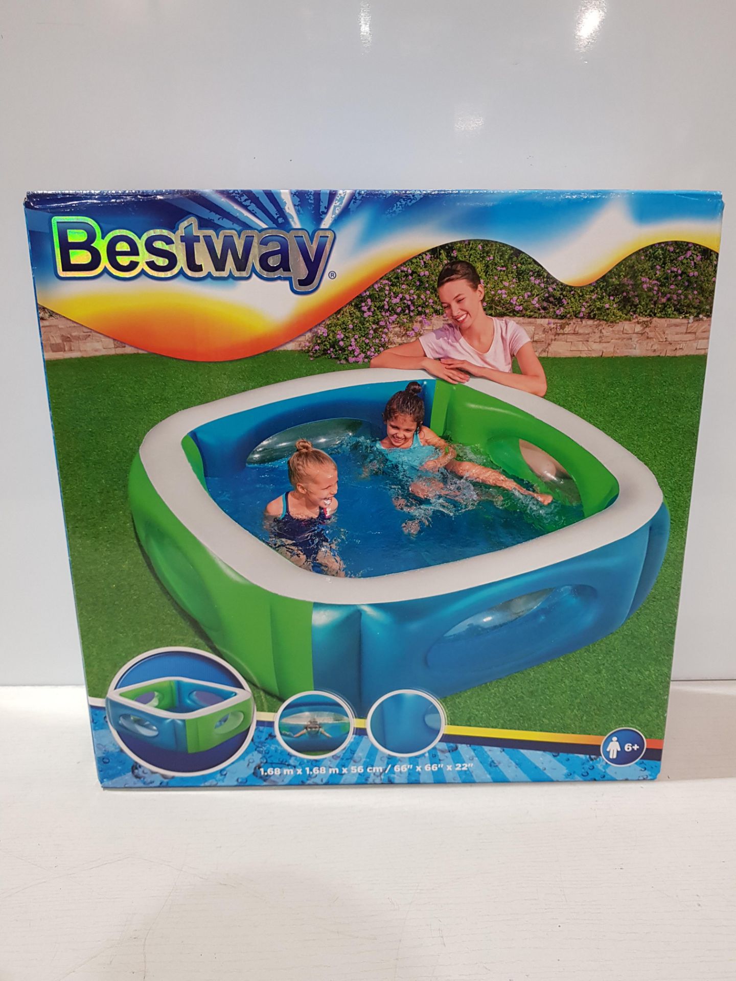 3 X BRAND NEW BESTWAY FUN PADDLING POOL IN BLUE AND GREEN - ( 1.68 M / 1.68 M X 56 CM ) - RRP £ 49.