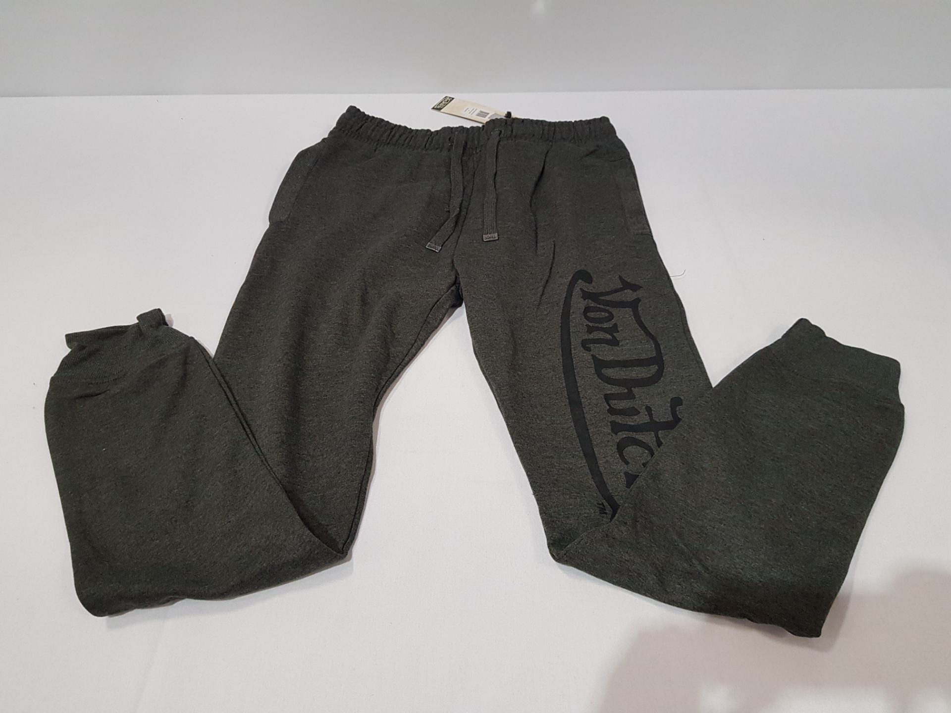 8X BRAND NEW DESIGNER VON DUTCH JOGGERS IN CHARCOAL SIZE MEDIUM (RRP £53.99 EACH - TOTAL £431) IN
