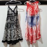 25 X BRAND NEW MIXED STYLES AND SIZES SUMMER PISTACHIO DRESSES, 13 IN RED AND BLUE SIZE LARGE, 12 IN