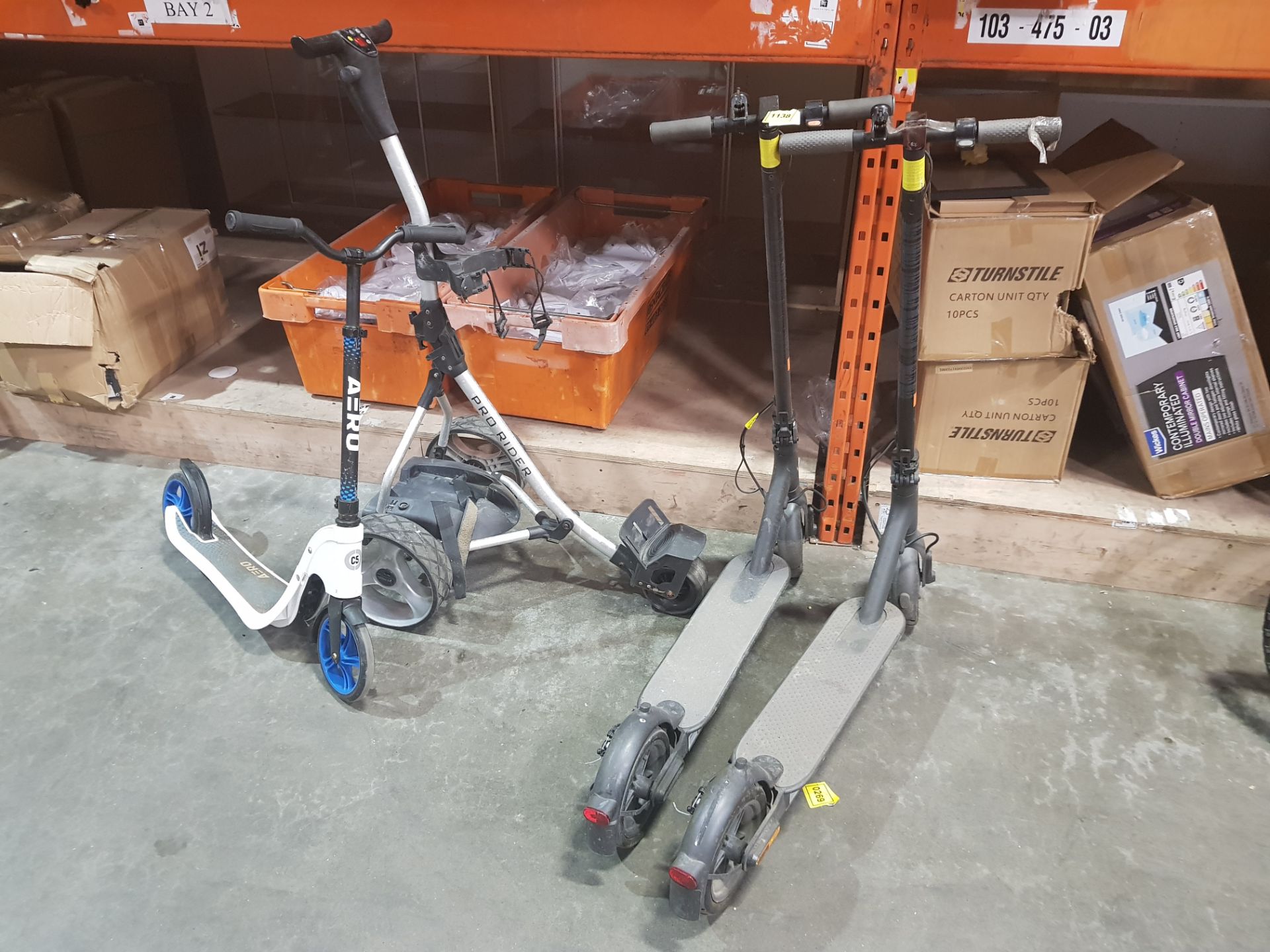 4 X MIXED LOT TO INCLUDE 2X ELECTRIC SCOOTERS - (UNTESTED) 1X AERO SCOOTER - 1X PRO RIDER GOLF