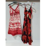 24 X BRAND NEW PISTACHIO DRESSES IN TWO FLORAL DESIGN'S IN RED SIZE SMALL ( £25 EACH TOTAL £600 ) IN