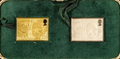 GOLD & SILVER INGOTS Replicas of the 1973 Royal Wedding 20p 'stamp' in 22 carat gold (weight 26.
