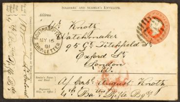 GB.PRE - STAMP 1881 (11th April) a printed INDIA 9p soldiers’ postal stationery envelope from a