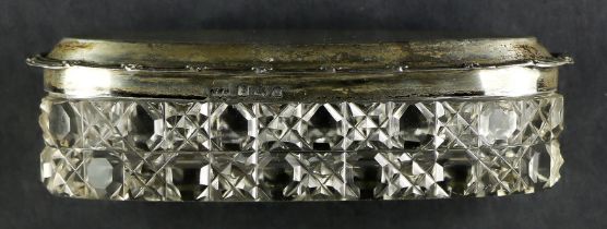 GLASS TRINKET WITH STERLING SILVER LID c1913 J&C Birmingham elongated oval shape, at its longest