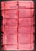 1865 LYCEUM THEATRE 'Shanghai Rangers' silk programme, folded, very scarce.
