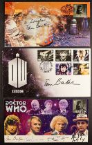 DR WHO - STAMPS AND COVERS WITH SIGNED. Multiple signatures which include Tom Baker, Sylvester