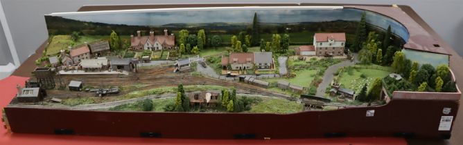 N GAUGE TRACK LAYOUT - TENTERTON TOWN. Set in the 1940s with railway yard, village shop, cottages,