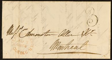CANADA 1854 ELS from New Liverpool to Montreal bearing fine red "STEAMBOAT LETTER QUEBEC"