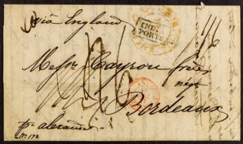 GB.PRE - STAMP 1841 (6th Feb) a letter with (incorrectly) boxed ‘INDIA LETTER / PORTSMOUTH’ (