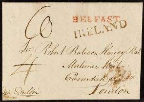 IRELAND 1790 (1 May) EL from Belfast to London rated "4" altered to "6" with superb black "