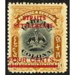 MALAYA-STRAITS SETT. 1906-07 4c on 18c black & pale brown overprint LINE THROUGH 'B' variety, SG