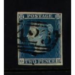 GB.QUEEN VICTORIA 1841 2d violet-blue 'GH' plate 4 on lavender tinted paper, SG 15aa, used with 4