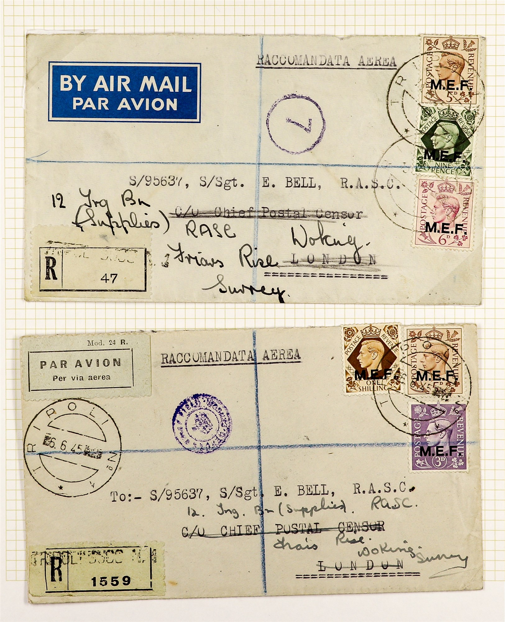 BR. OCC. ITAL. COL. M.E.F. 1943 - 1949 COVERS nicely written up collection of 19 items on album - Image 12 of 14