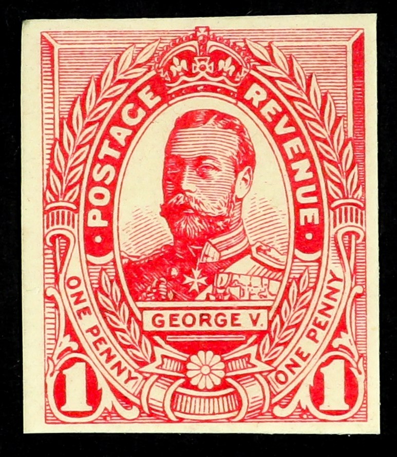 GB.GEORGE V ESSAY type A 1d carmine-pink imperforate on thick wove paper, very fine and scarce.