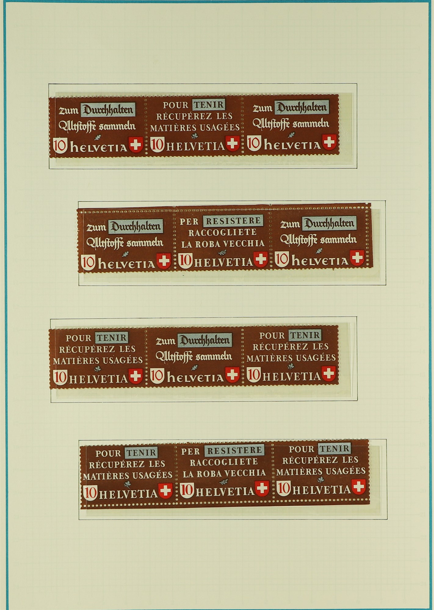 SWITZERLAND 1942 SALVAGE CAMPAIGN complete collection includes a full sheet PLUS all the possible - Image 5 of 6