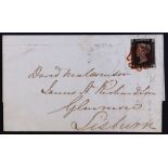 GB.PENNY BLACKS 1840 (23 Sep) entire letter bearing 1d back 'LA' plate 2 (4 margins) tied by red