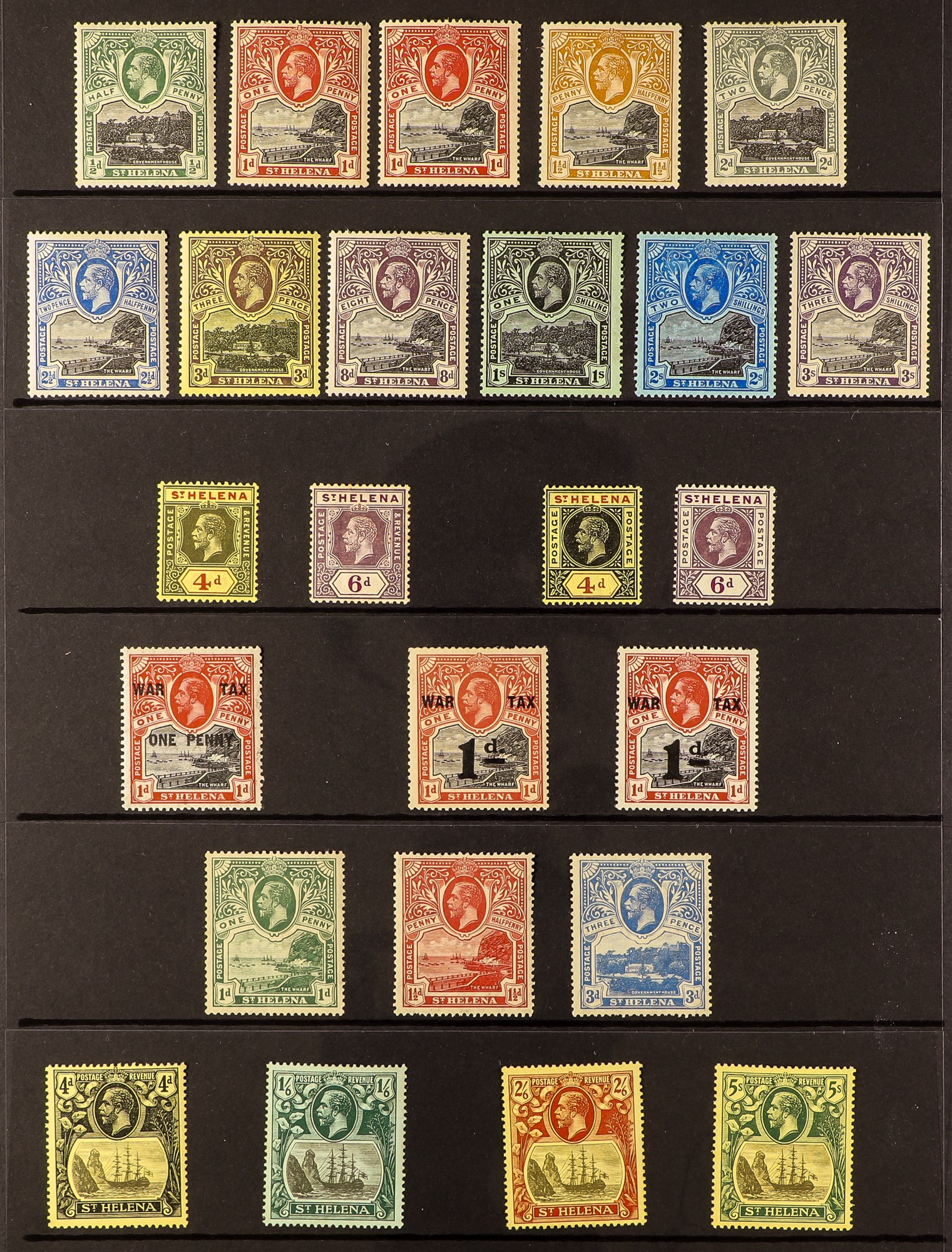ST HELENA 1912 - 1935 MINT COLLECTION of over 50 stamps on protective pages, note 1912-16 set,