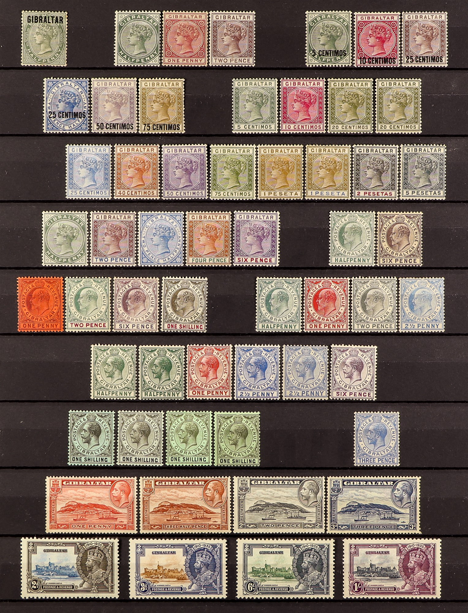 GIBRALTAR 1886 - 1948 MINT COLLECTION of 70 stamps on protective pages, note 1889 range to 75c on