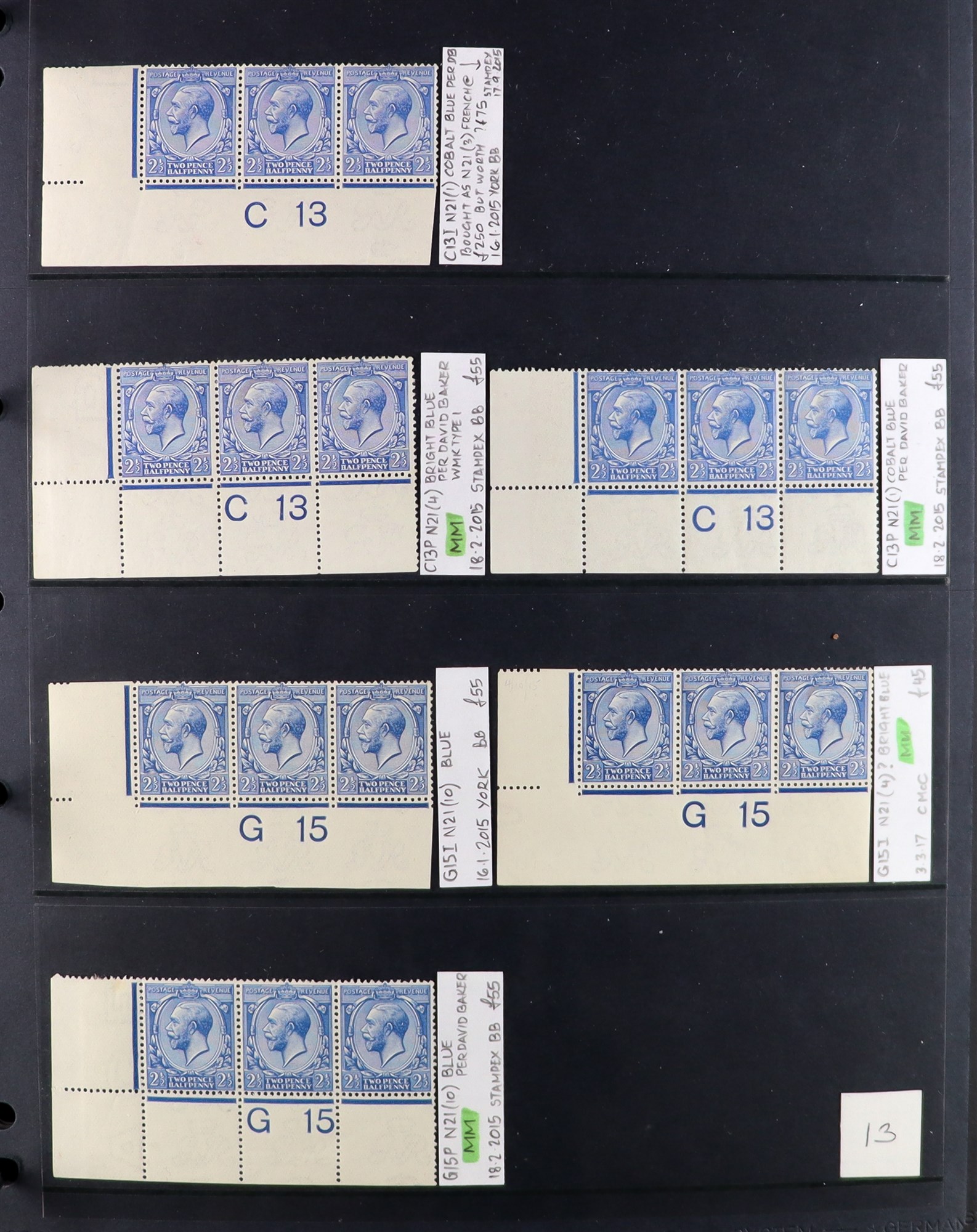 GB.GEORGE V 1912-24 2½d BLUES - SPECIALIZED CONTROL NUMBERS COLLECTION of mint (much never hinged - Image 13 of 20