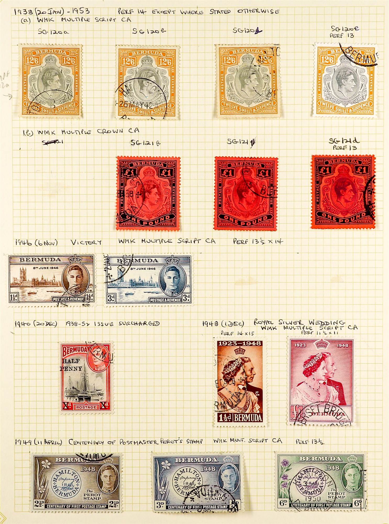 BERMUDA 1937 - 1949 FINE USED COLLECTION of over 60 stamps on pages, includes 1938-53 set with