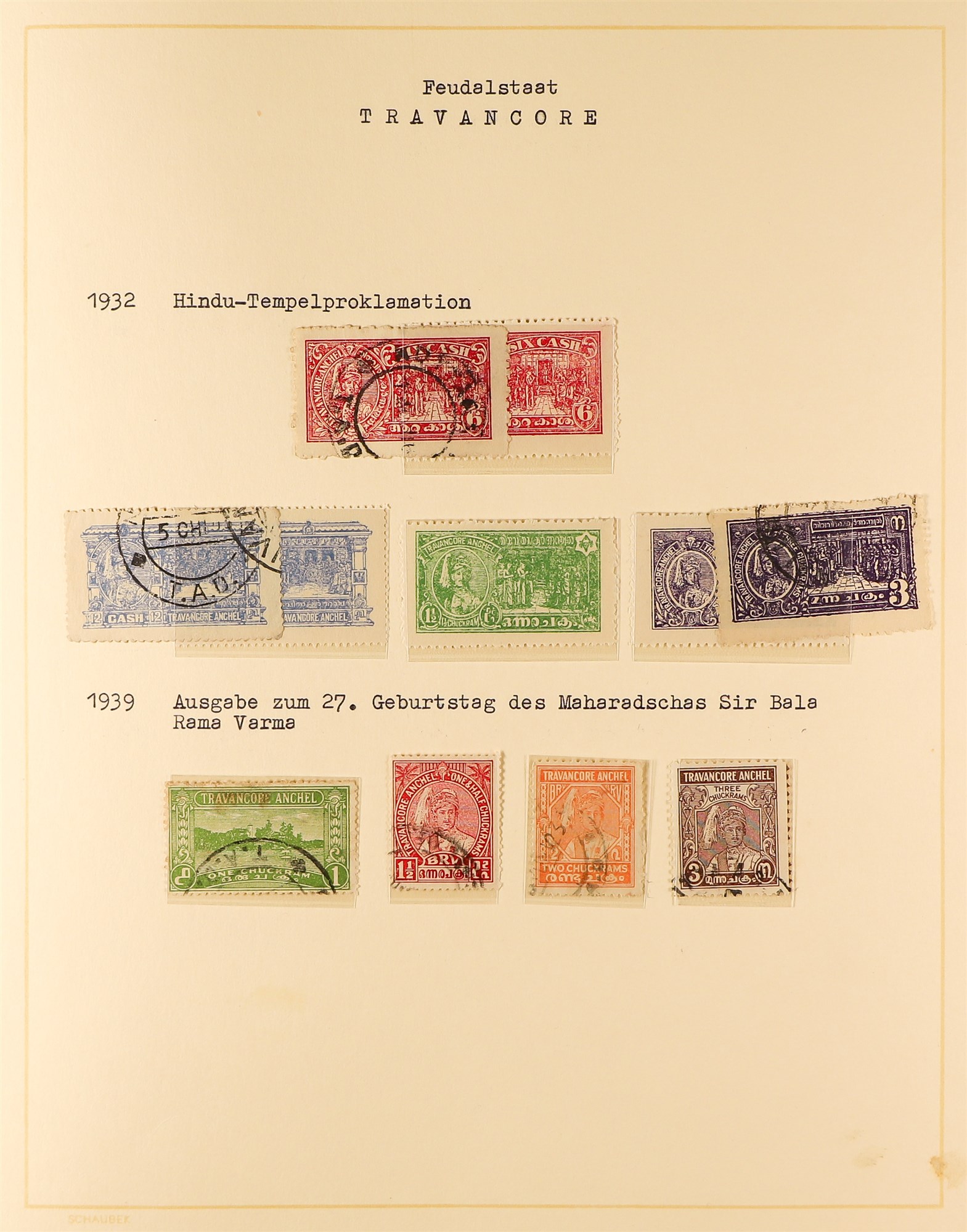 INDIAN FEUDATORY STATES TRAVANCORE 1904 - 1949 mint and used collection on pages (40 stamps + 21 - Image 2 of 10