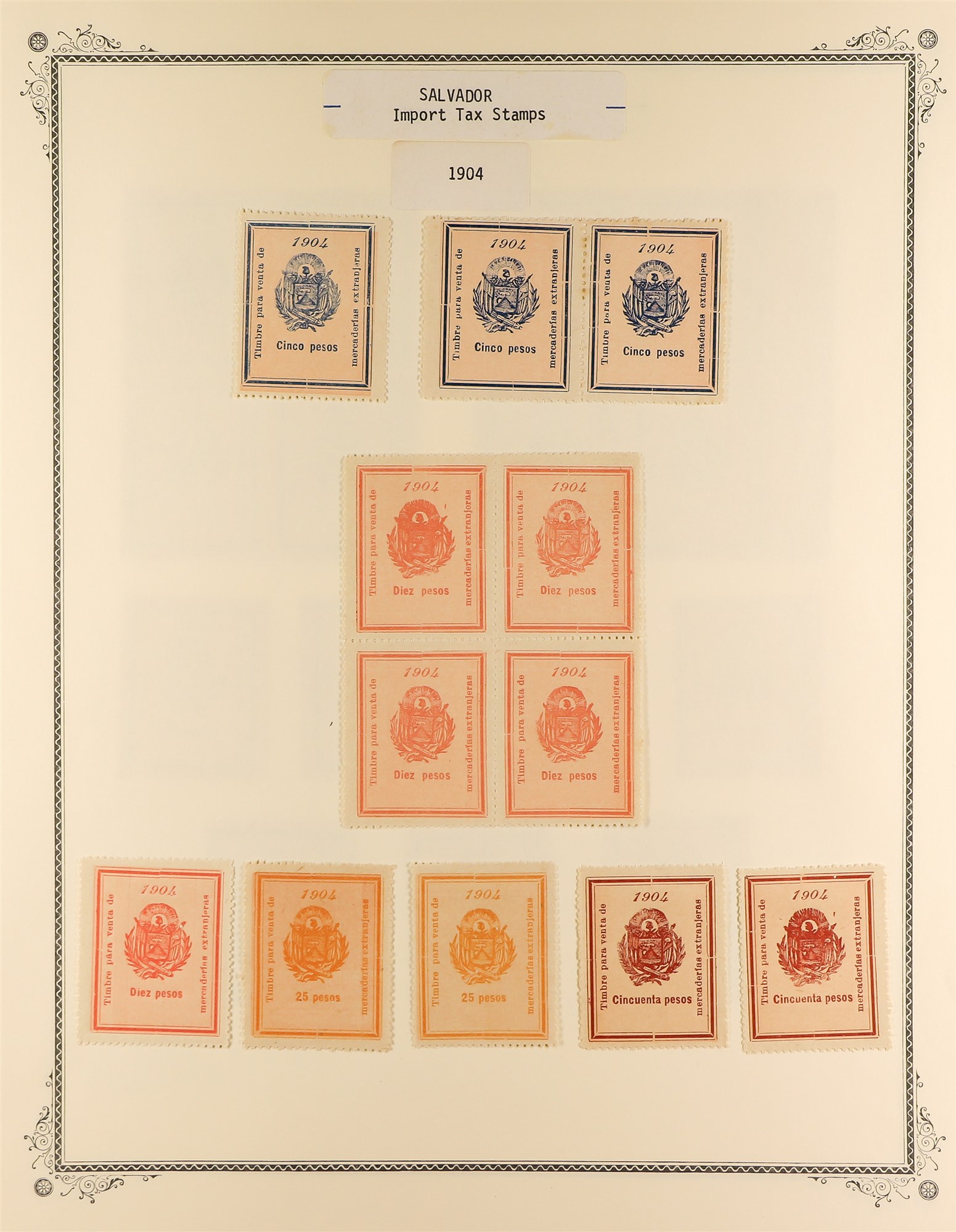 EL SALVADOR REVENUE STAMPS 1883 - 1925 mint & used collection of over 400 revenue stamps, on album - Image 8 of 27