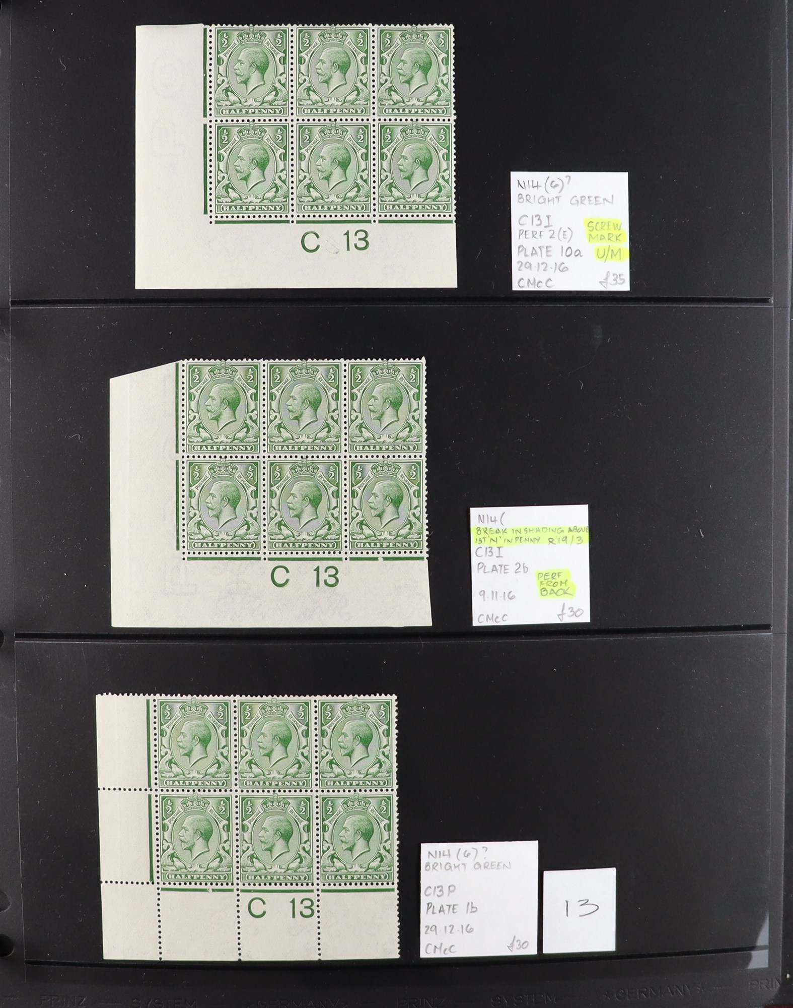 GB.GEORGE V 1912-24 ½d GREENS - SPECIALIZED CONTROL NUMBERS COLLECTION of mint (much never hinged - Image 13 of 27