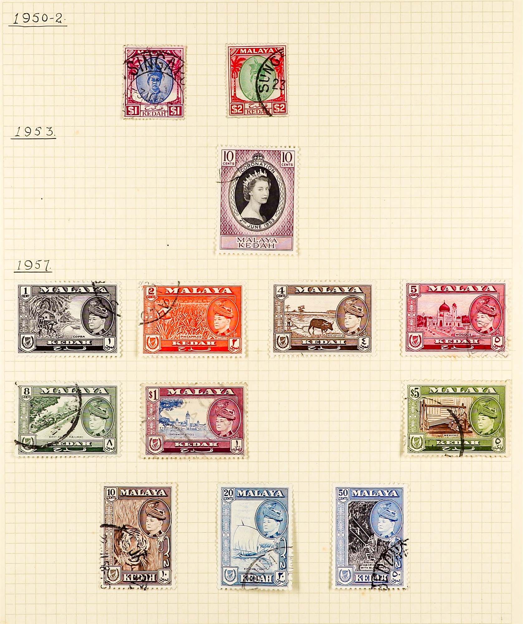 MALAYA STATES KEDAH 1912 - 1983 COLLECTION of fine used stamps on album pages, incl 1912-21 New - Image 4 of 8
