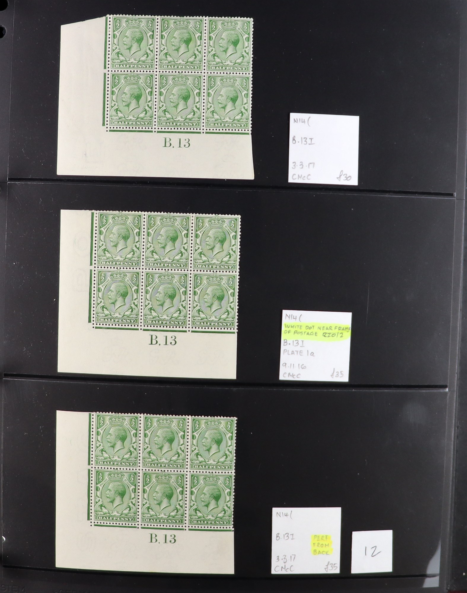 GB.GEORGE V 1912-24 ½d GREENS - SPECIALIZED CONTROL NUMBERS COLLECTION of mint (much never hinged - Image 12 of 27