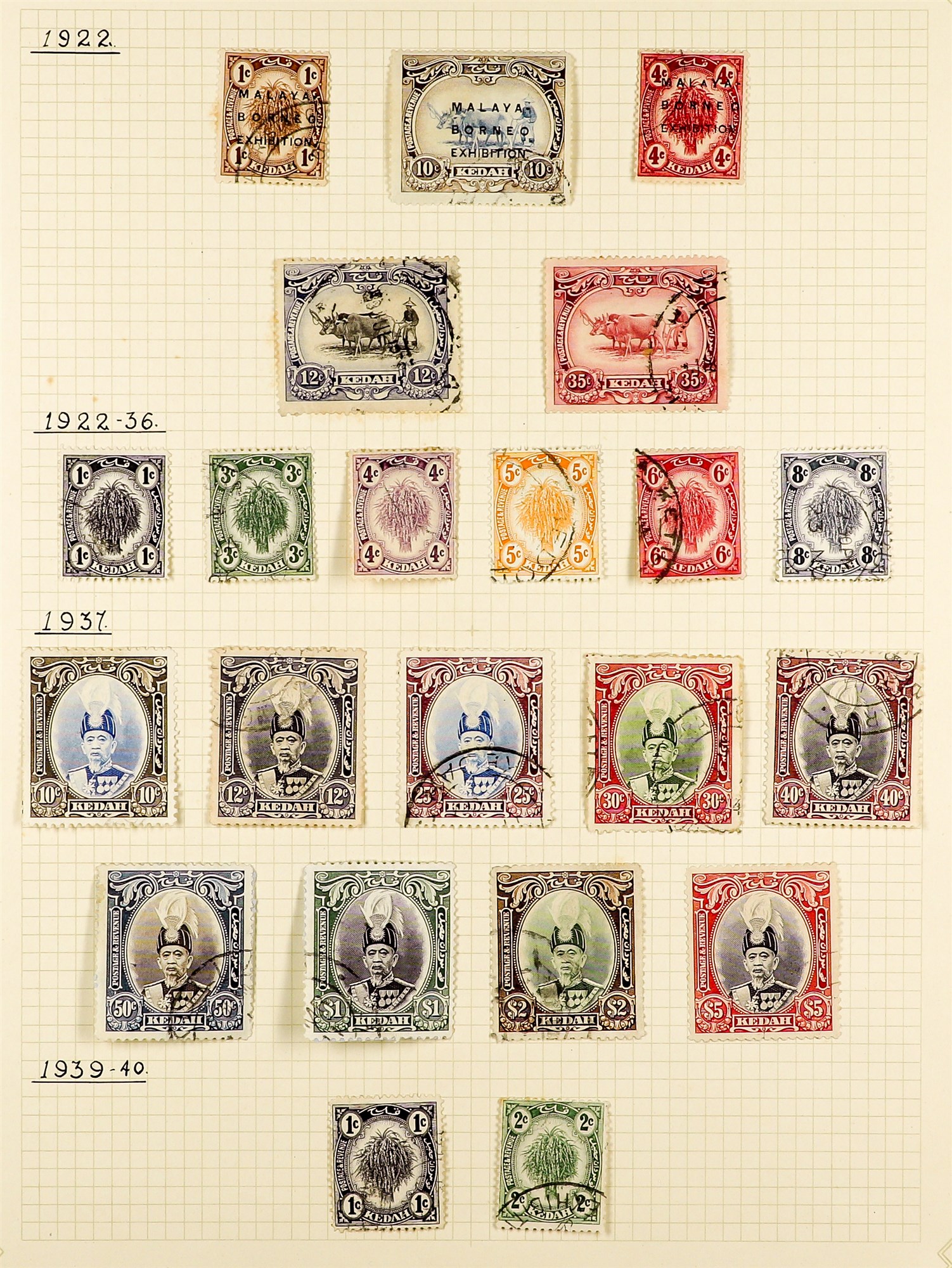 MALAYA STATES KEDAH 1912 - 1983 COLLECTION of fine used stamps on album pages, incl 1912-21 New - Image 2 of 8