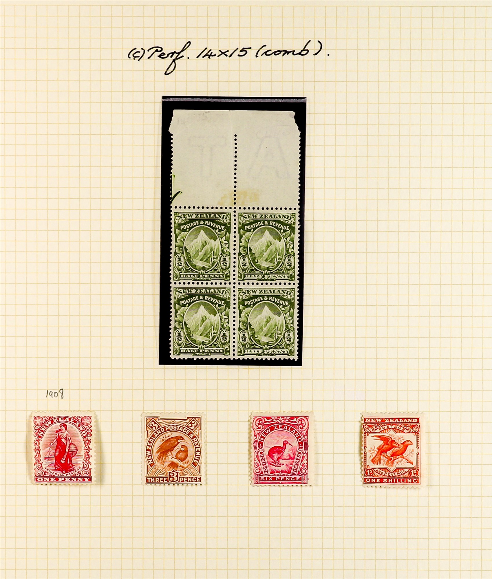 NEW ZEALAND 1900 - 1920 SEMI-SPECIALIZED MINT COLLECTION of 180+ stamps annotated on pages with - Image 6 of 16