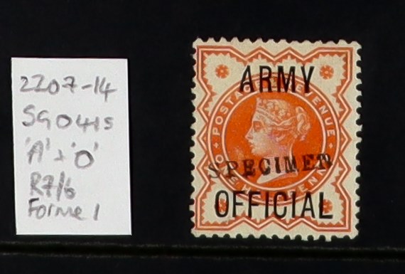 GB.QUEEN VICTORIA Z001 ARMY OFFICIAL 1896 ½d vermilion overprinted 'SPECIMEN' (type 9), SG O41s,