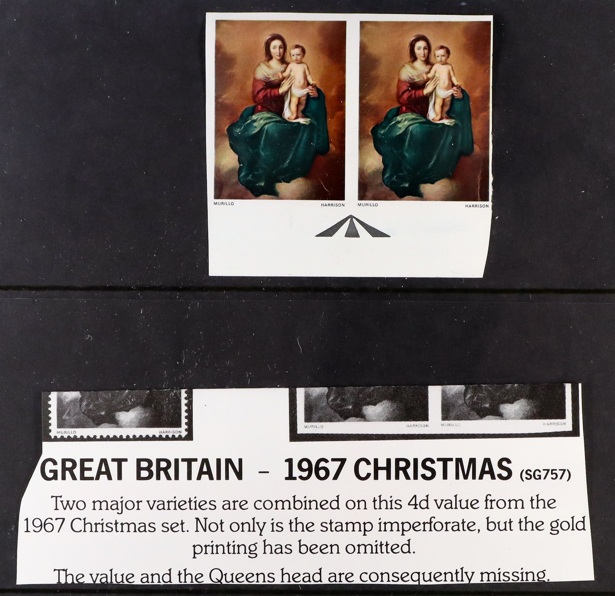 GB.ELIZABETH II 1967 4d Christmas imperf pair with gold missing and without phosphor. Never hinged - Image 3 of 3