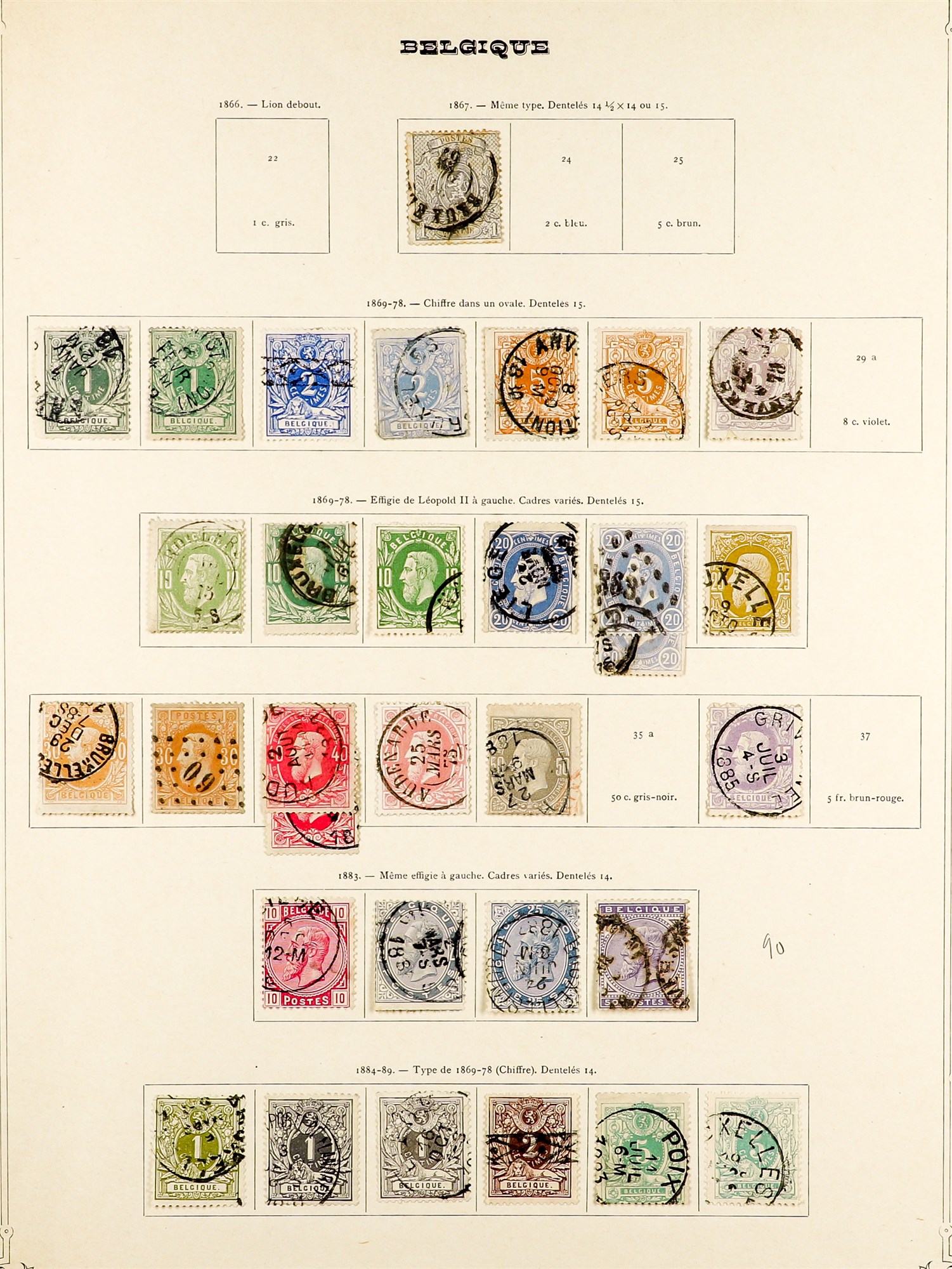 BELGIUM 1849 - 1942 COLLECTION of around 700 chiefly used stamps on album pages, comprehensive - Image 2 of 40