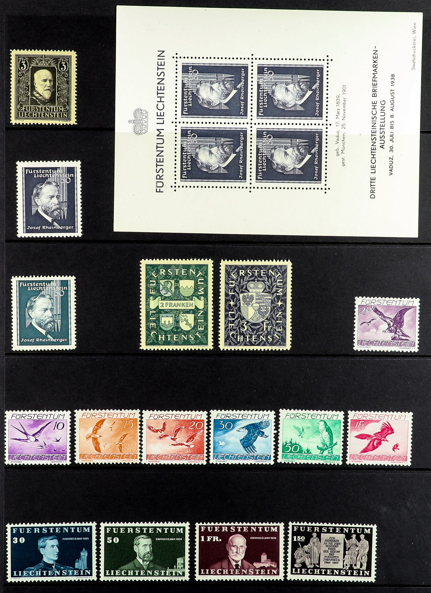 LIECHTENSTEIN 1938 - 1993 COLLECTION of 650+ never hinged mint stamps & 15 miniature sheets on