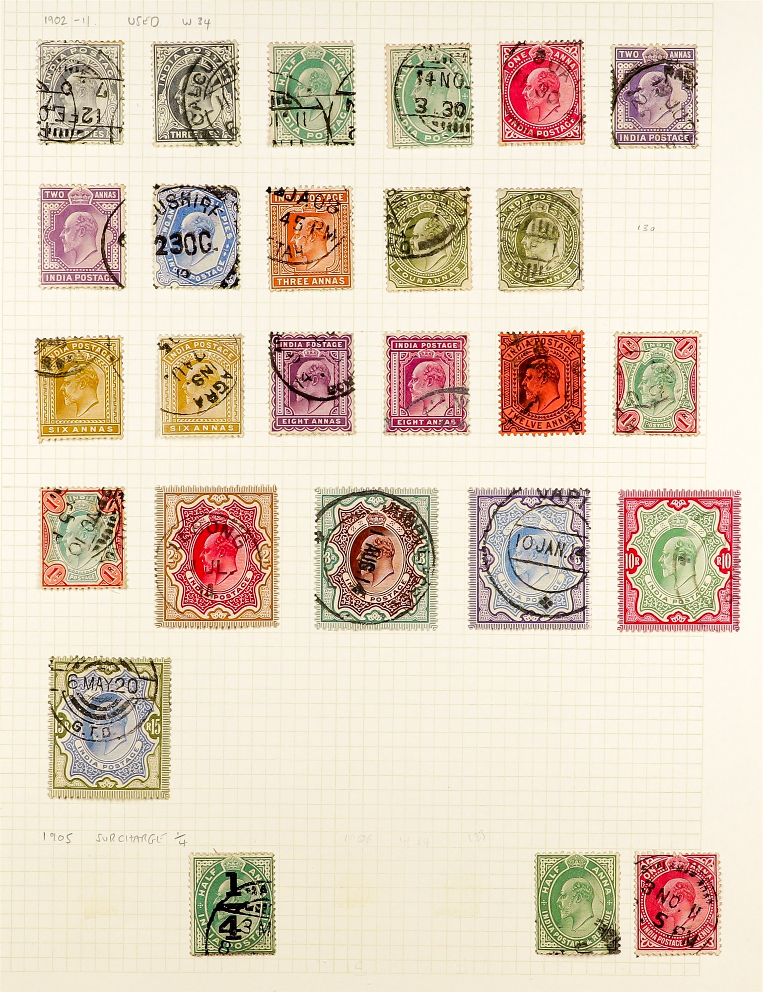 INDIA 1854 - 1952 USED COLLECTION of 400+ stamps on pages, note 1854-55 ½a (2), 1a (5), 2a (3) & 4a, - Image 7 of 27