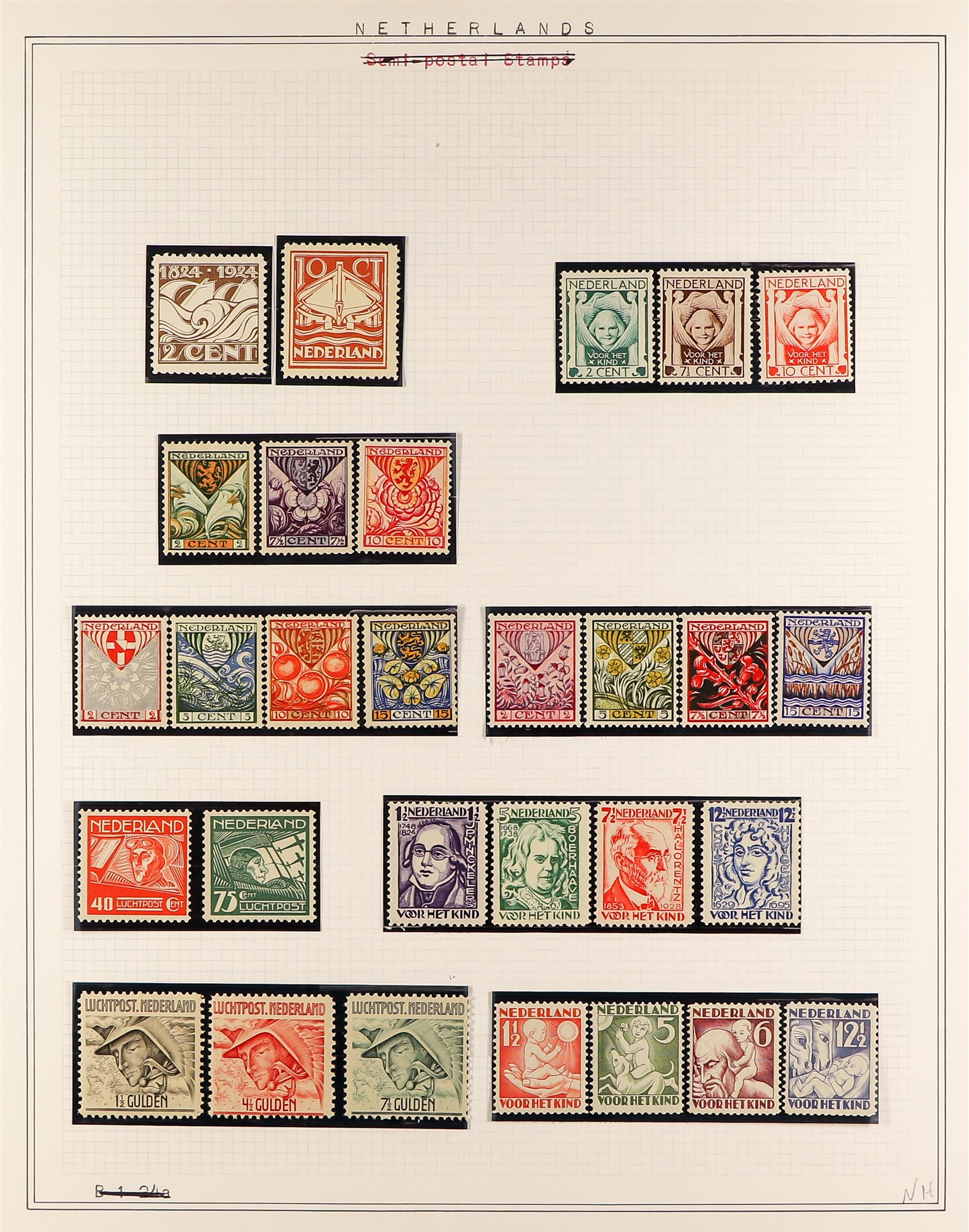 NETHERLANDS 1924 - 1967 NEVER HINGED MINT COLLECTION around 280 stamps on album pages, complete sets