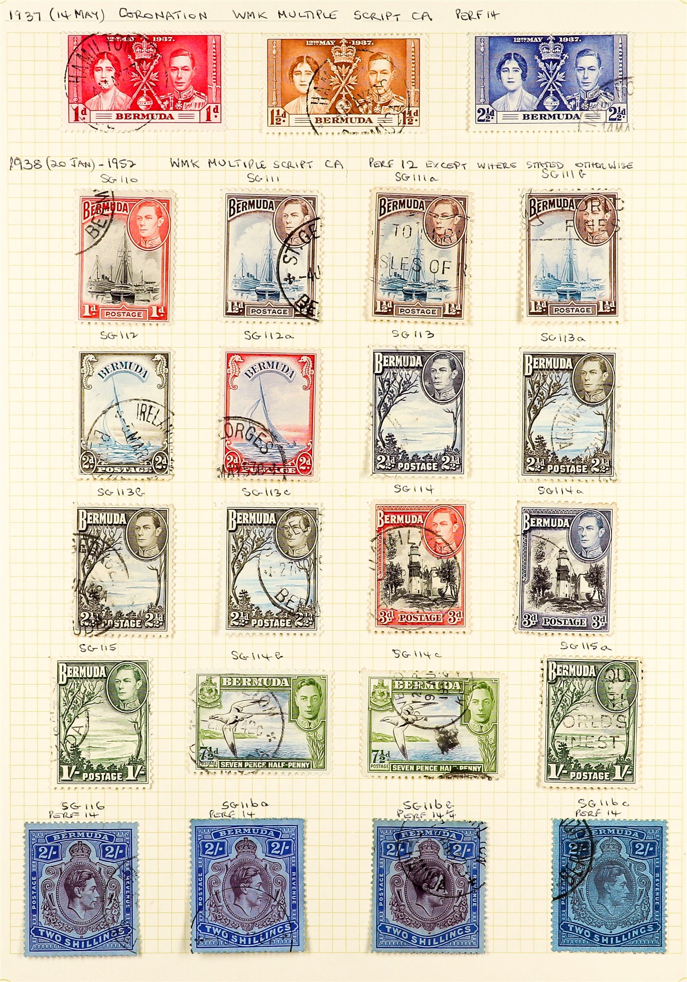 BERMUDA 1937 - 1949 FINE USED COLLECTION of over 60 stamps on pages, includes 1938-53 set with - Image 3 of 4