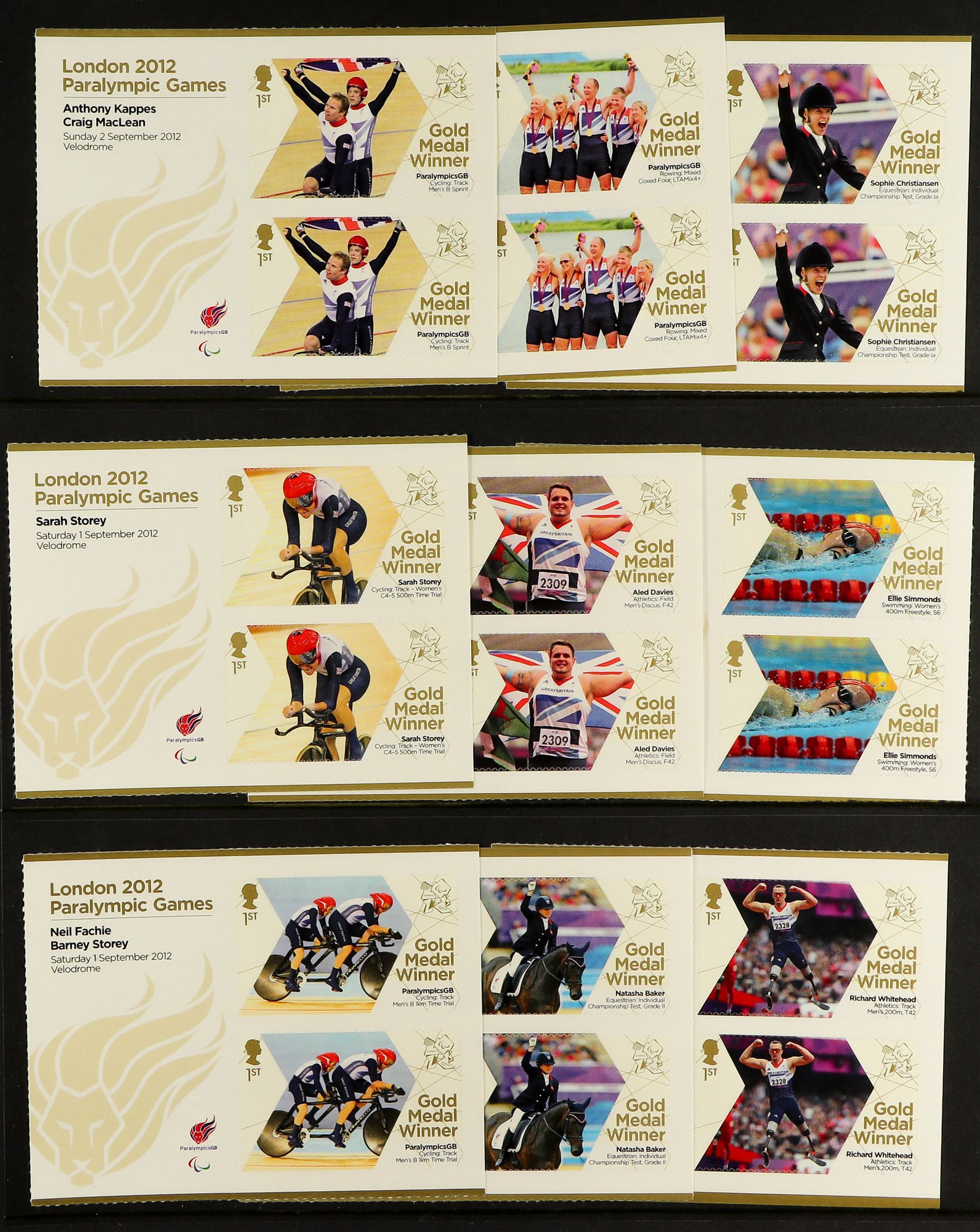 GB.ELIZABETH II 2012 Olympic Gold Medal Winners complete set of sheetlets of 6, SG 3342a/70a, and - Image 13 of 16