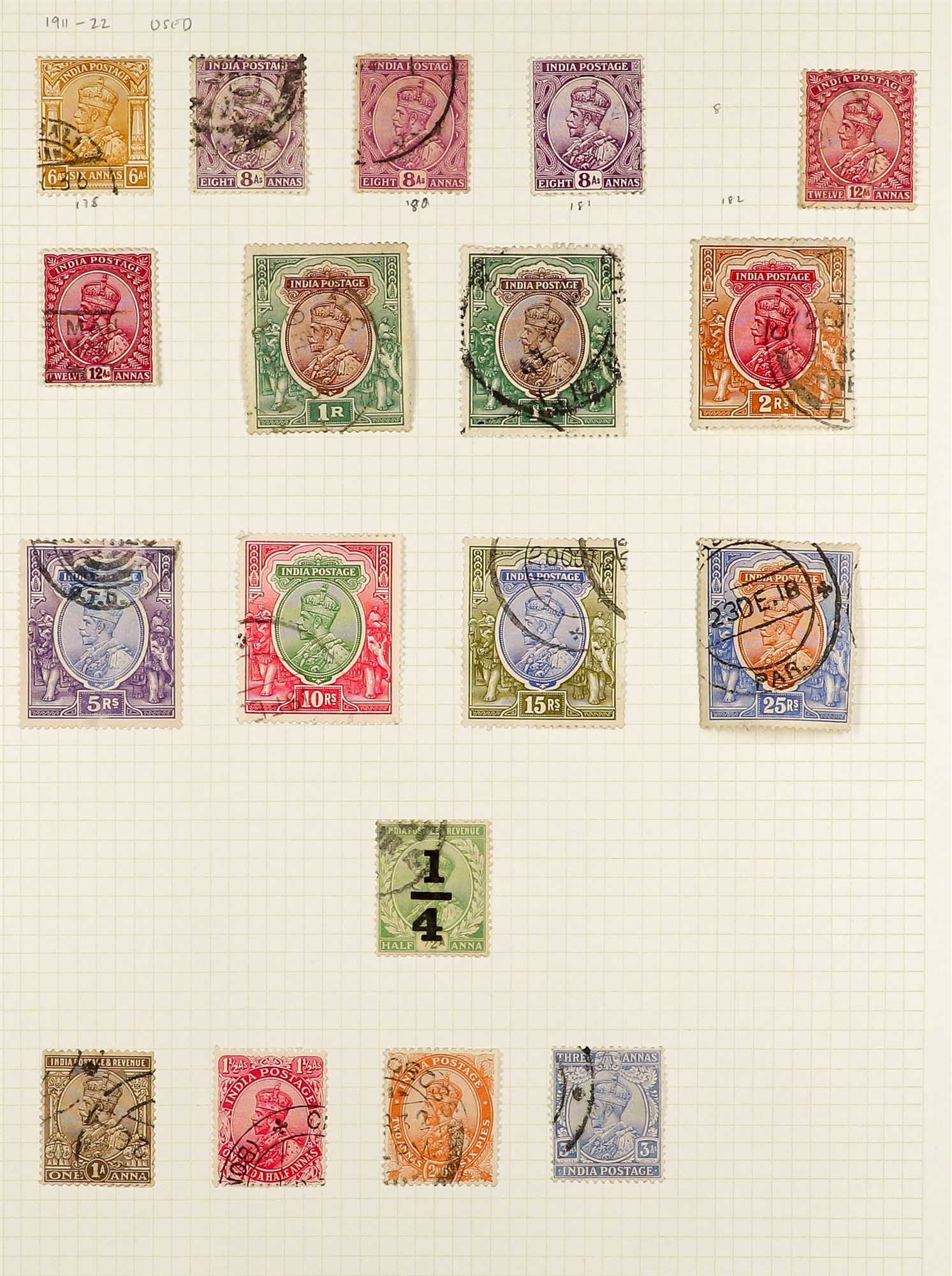 INDIA 1854 - 1952 USED COLLECTION of 400+ stamps on pages, note 1854-55 ½a (2), 1a (5), 2a (3) & 4a, - Image 9 of 27