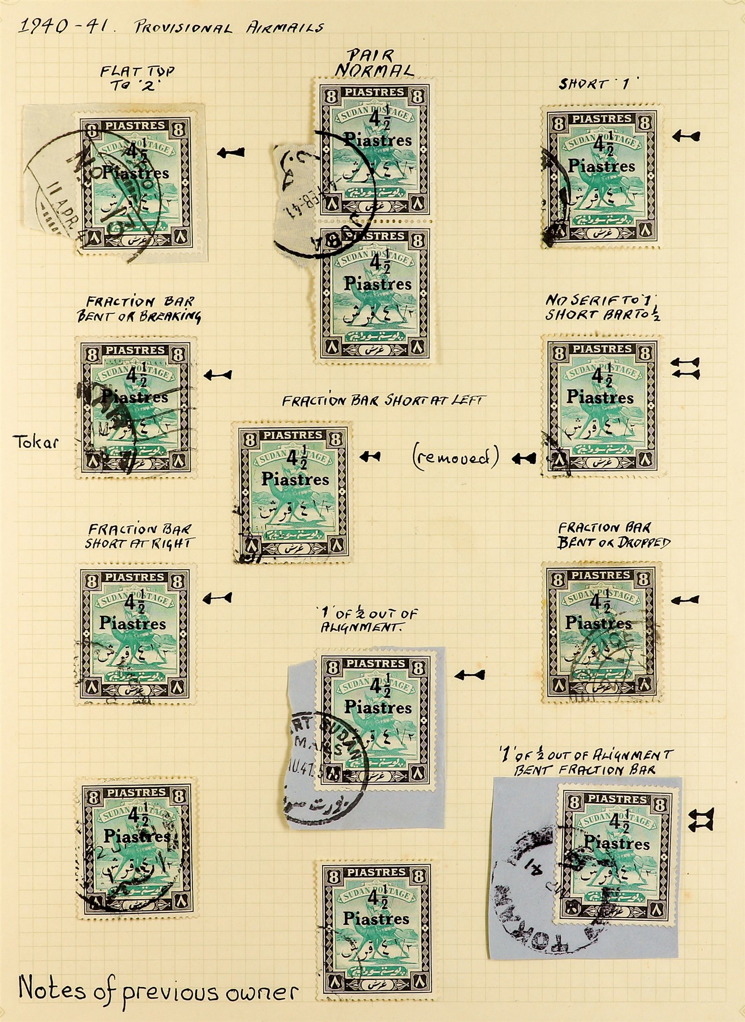 SUDAN 1940-41 SPECIALIZED COLLECTION of the 4½p on 8p emerald and black (SG 80) selected for