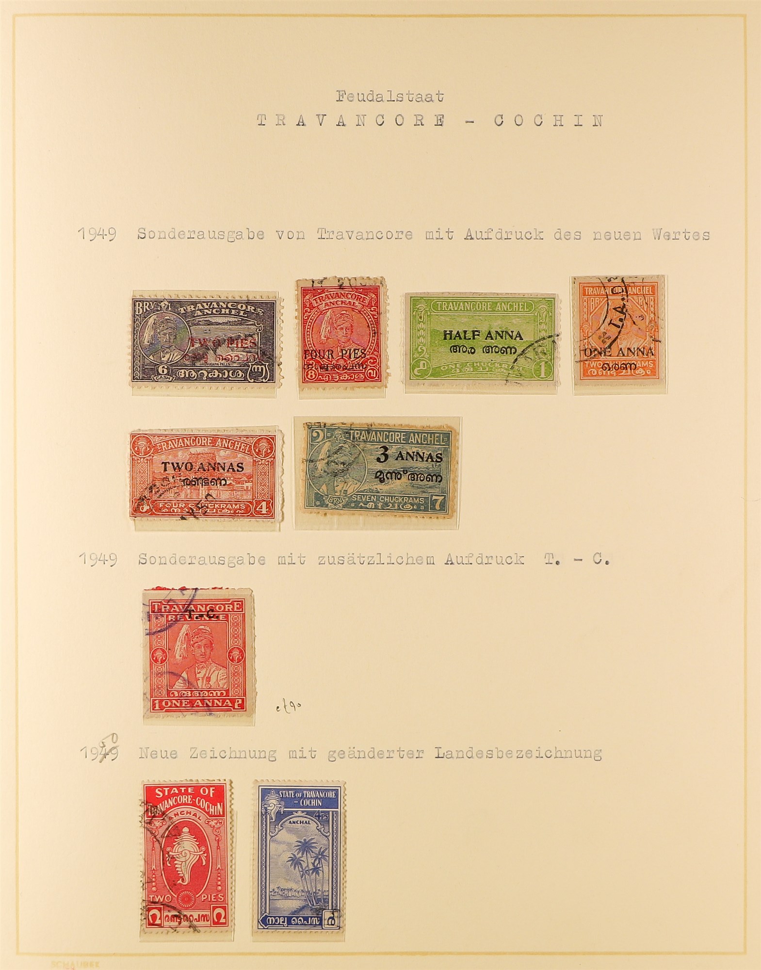 INDIAN FEUDATORY STATES TRAVANCORE 1904 - 1949 mint and used collection on pages (40 stamps + 21 - Image 8 of 10