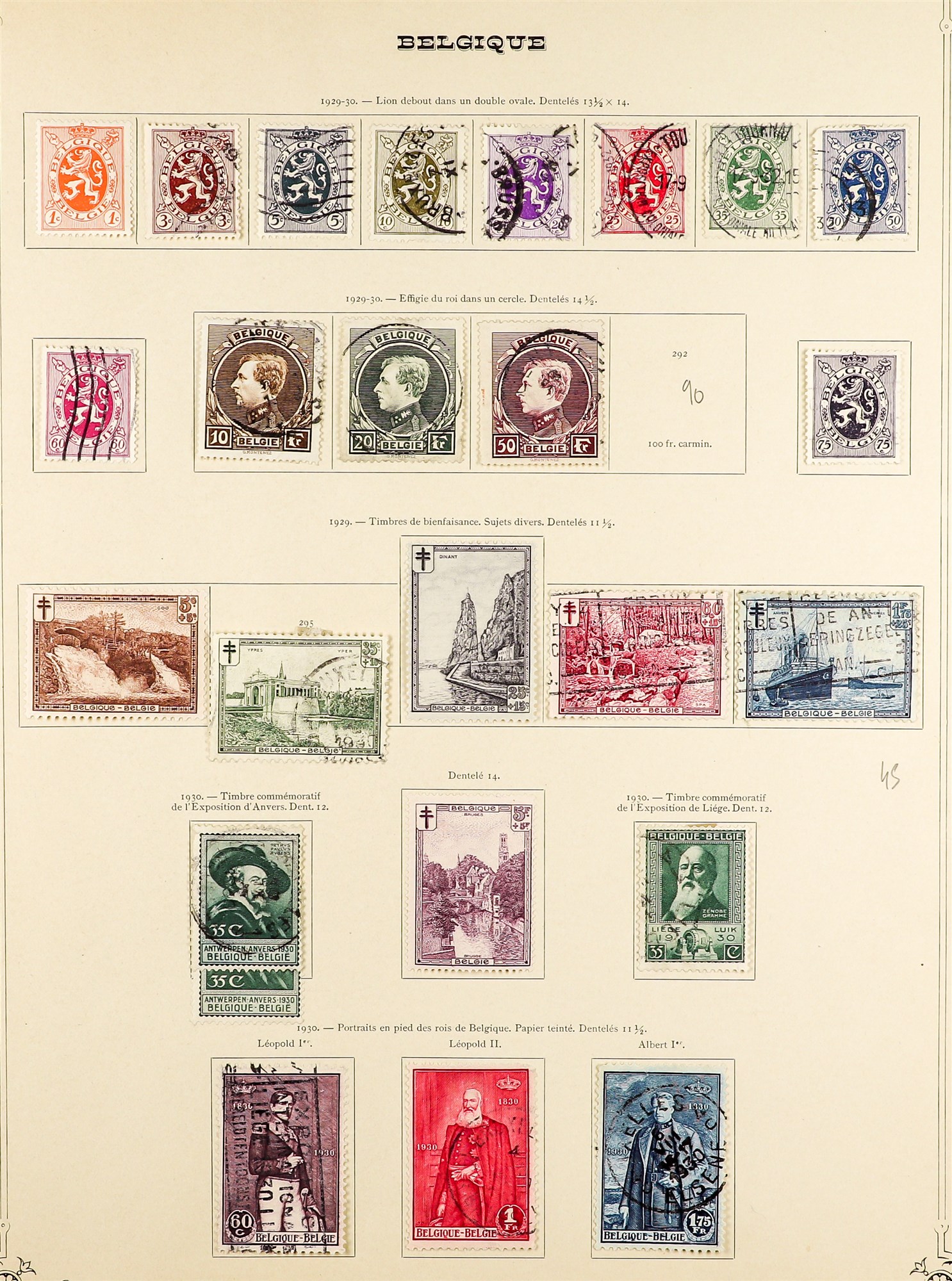 BELGIUM 1849 - 1942 COLLECTION of around 700 chiefly used stamps on album pages, comprehensive - Image 13 of 40