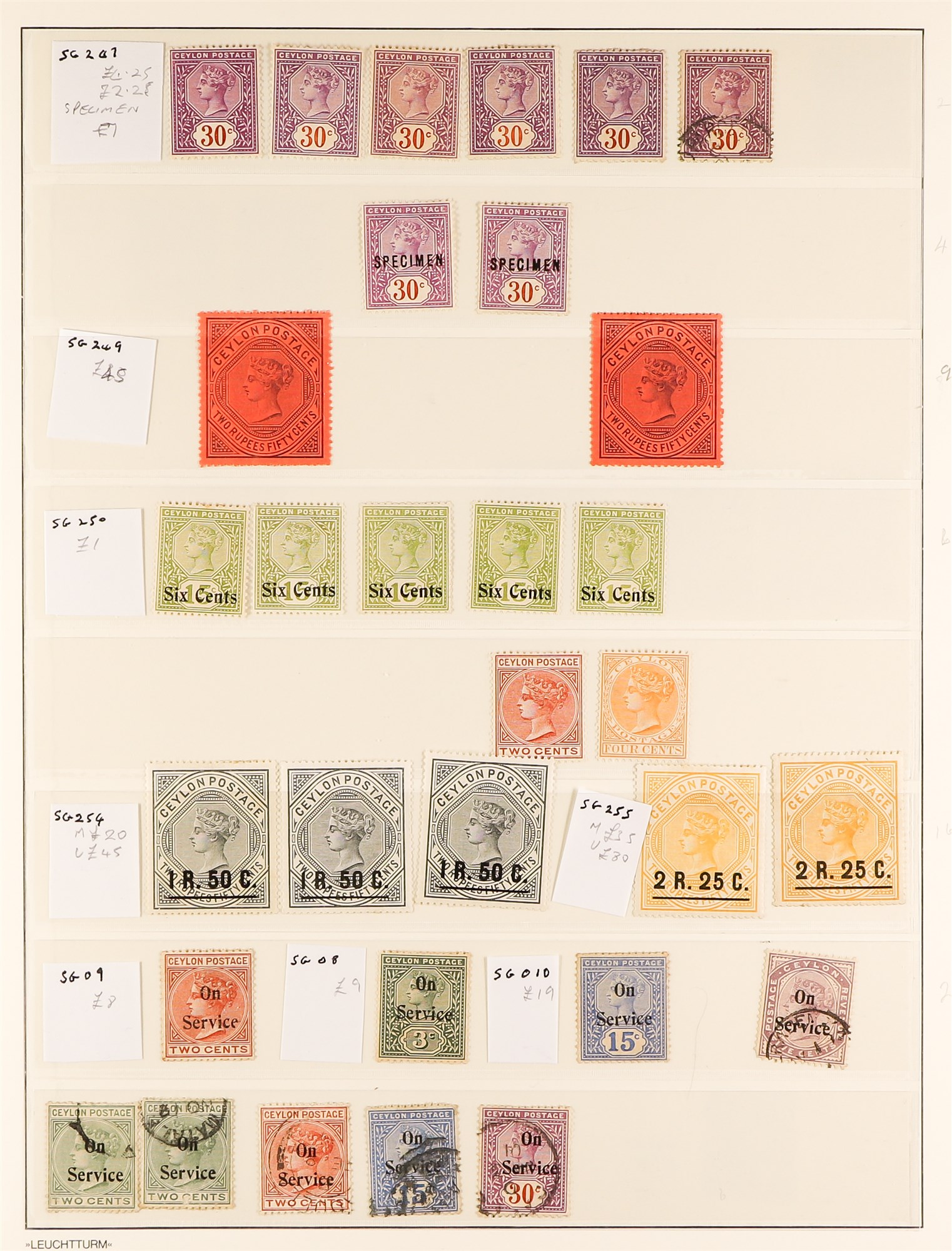 CEYLON 1880 - 1900 COLLECTION of 220+ mint and used stamps on pages, chiefly identified by SG - Image 7 of 9