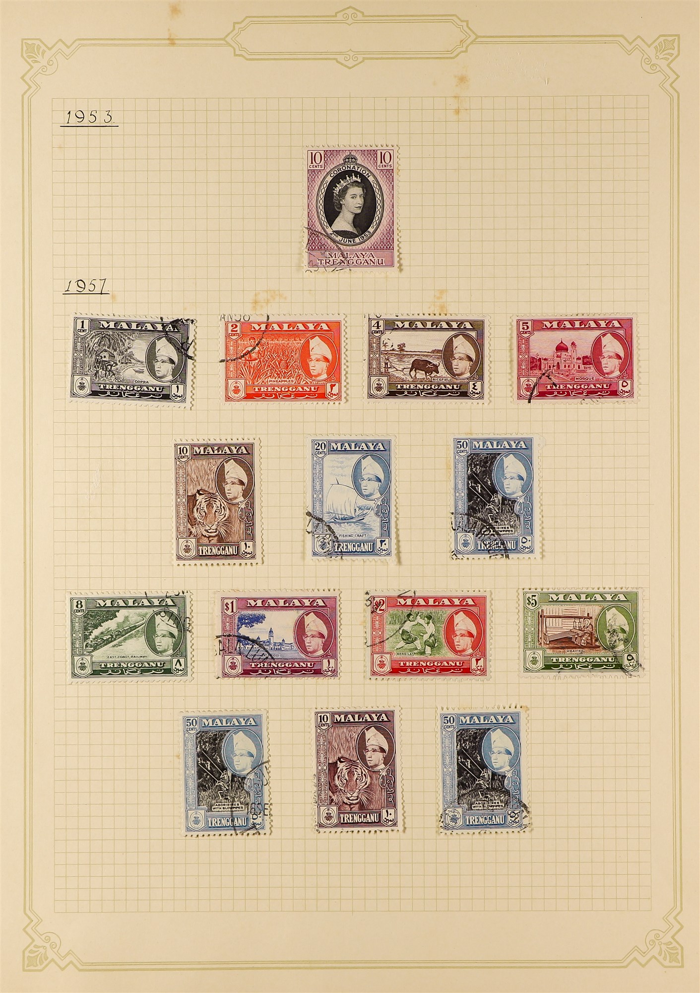 MALAYA STATES TRENGGANU 1910 - 1986 collection of 120+ used stamps on album pages, stc £900+ not - Image 5 of 8