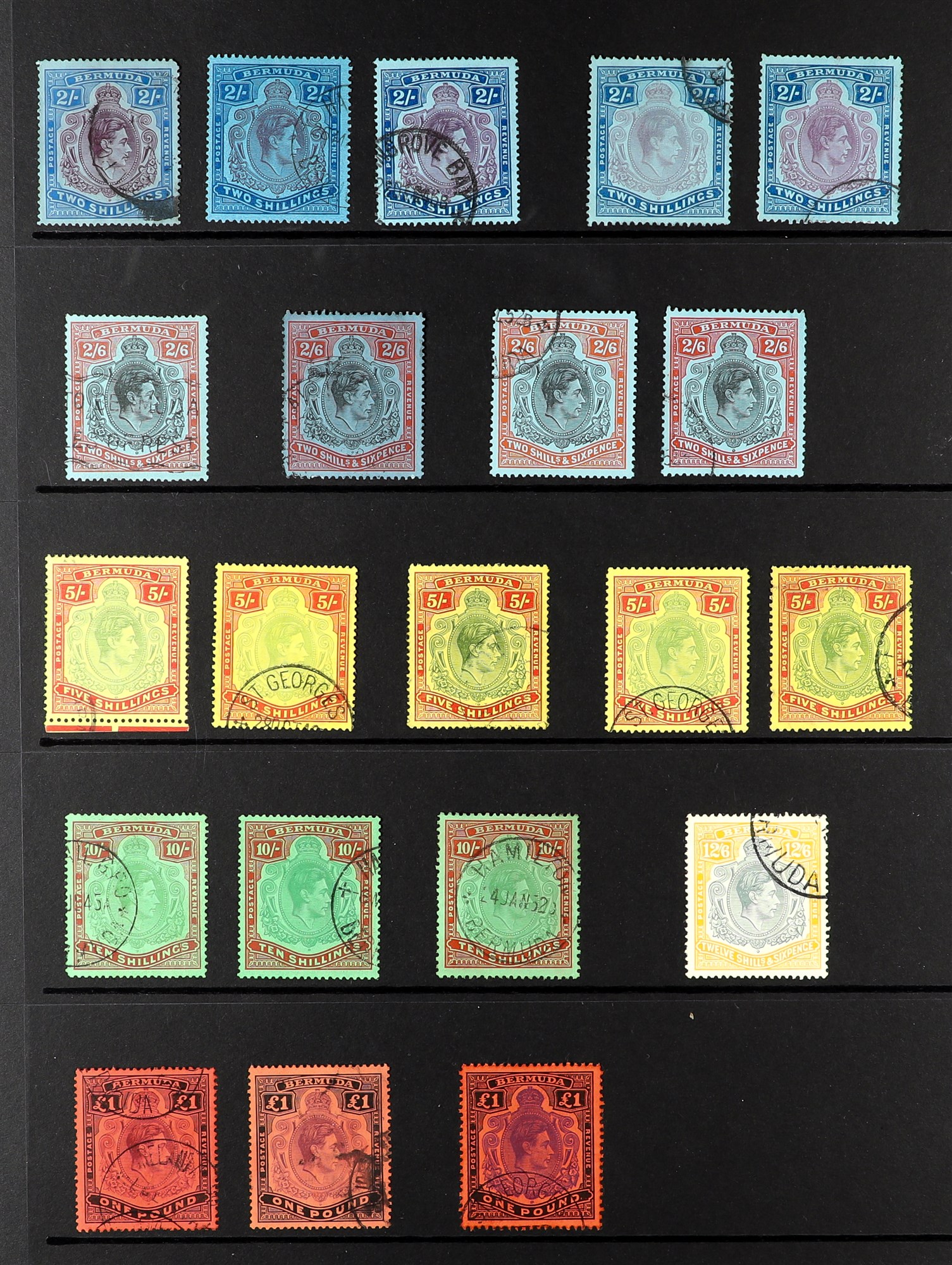 BERMUDA 1938-53 LARGE KEY TYPES USED COLLECTION with 2s perf 14 (3, shades) and perf 13 (both listed